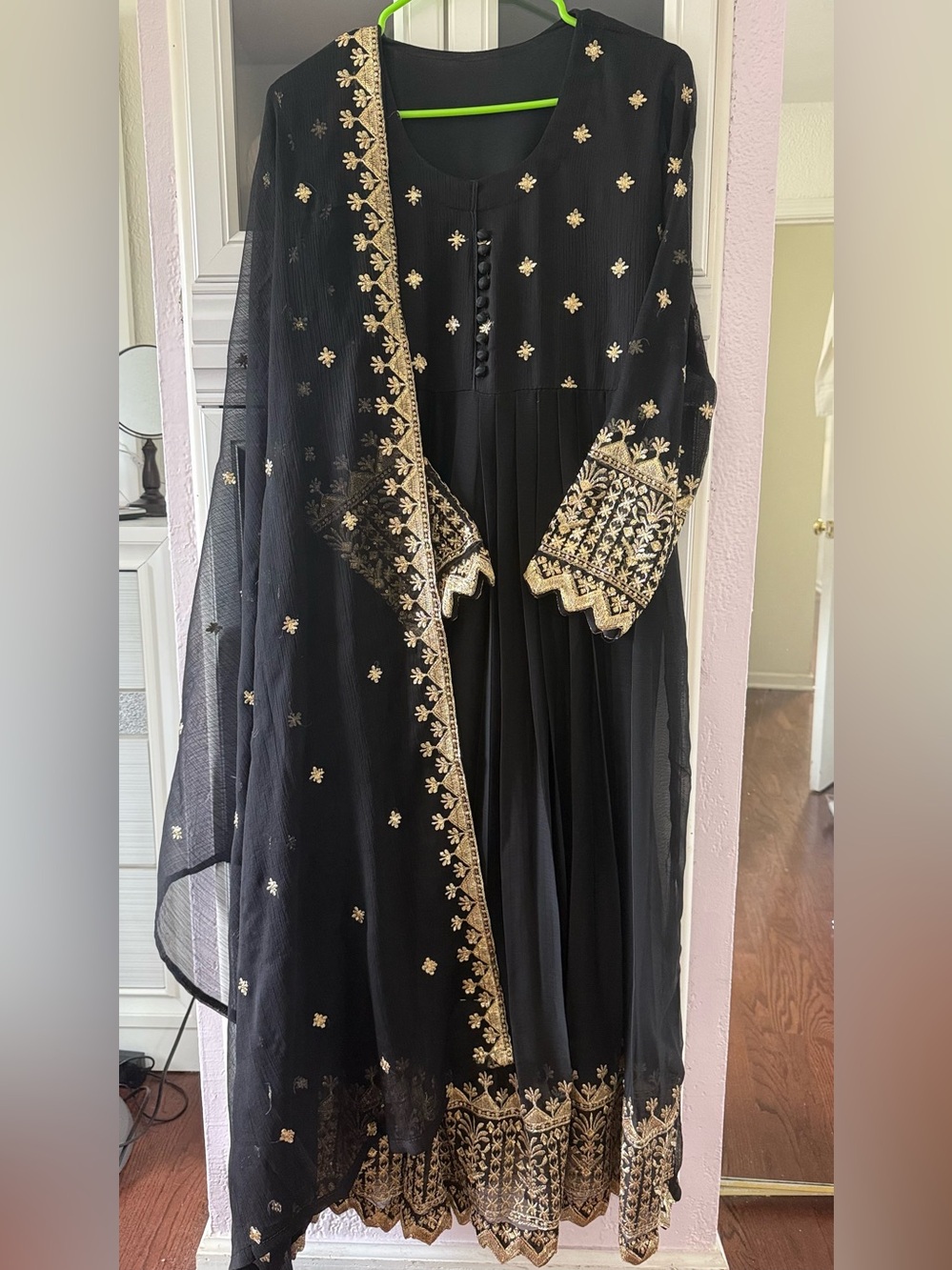 Women’s 3-Piece Elegant Black Embroidered Women's Dress with Gold Accents
